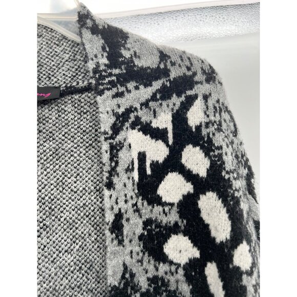 Elena Wang Snake Print Knit Cardigan Open Front Gray/Black Size Small Pockets - Picture 3 of 9